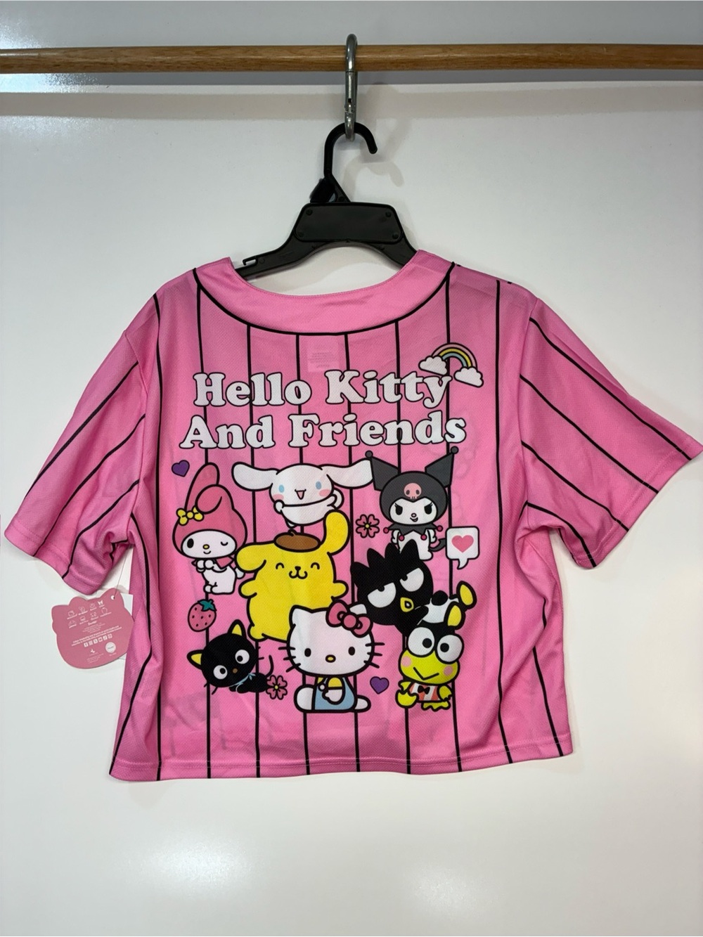 New Hello Kitty M Pink Cropped Baseball Jersey Mesh Graphic Y2K